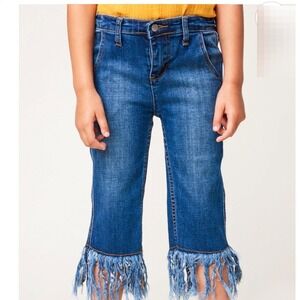 Hayden Girls Mid Denim Fringe Hem Cropped Jeans Size L NWT